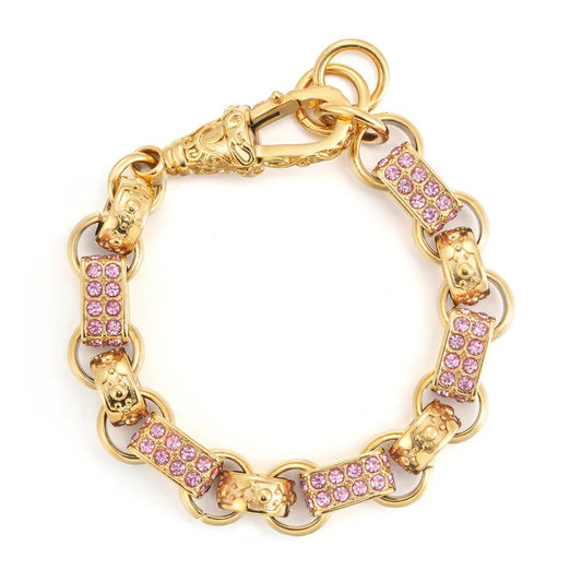 13mm Gypsy Link Belcher Bracelet Pink CZ